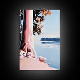 Lake View, Coastal Wall Art, Pastel Landscape, Minimalist Print, Framed Canvas Print, Beach House Decor, Bedroom Aesthetic