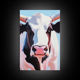 Cow Portrait, Farmhouse Animal Art, Rustic Wall Decor, Country Home Aesthetic, Modern Barn Decor, Canvas Print, Kitchen Wall Art