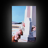 Tombstone, Cemetery, Memorial, Peaceful, Floral, Reflective, Serenity, Minimalist, Emotional, Blue Sky, Pastel, Canvas Print
