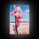 Pink Wildflower, Country Landscape, Nature Scene, Rustic Home Decor, Farmhouse Art, Spring Aesthetic, Framed Canvas Print, Entryway