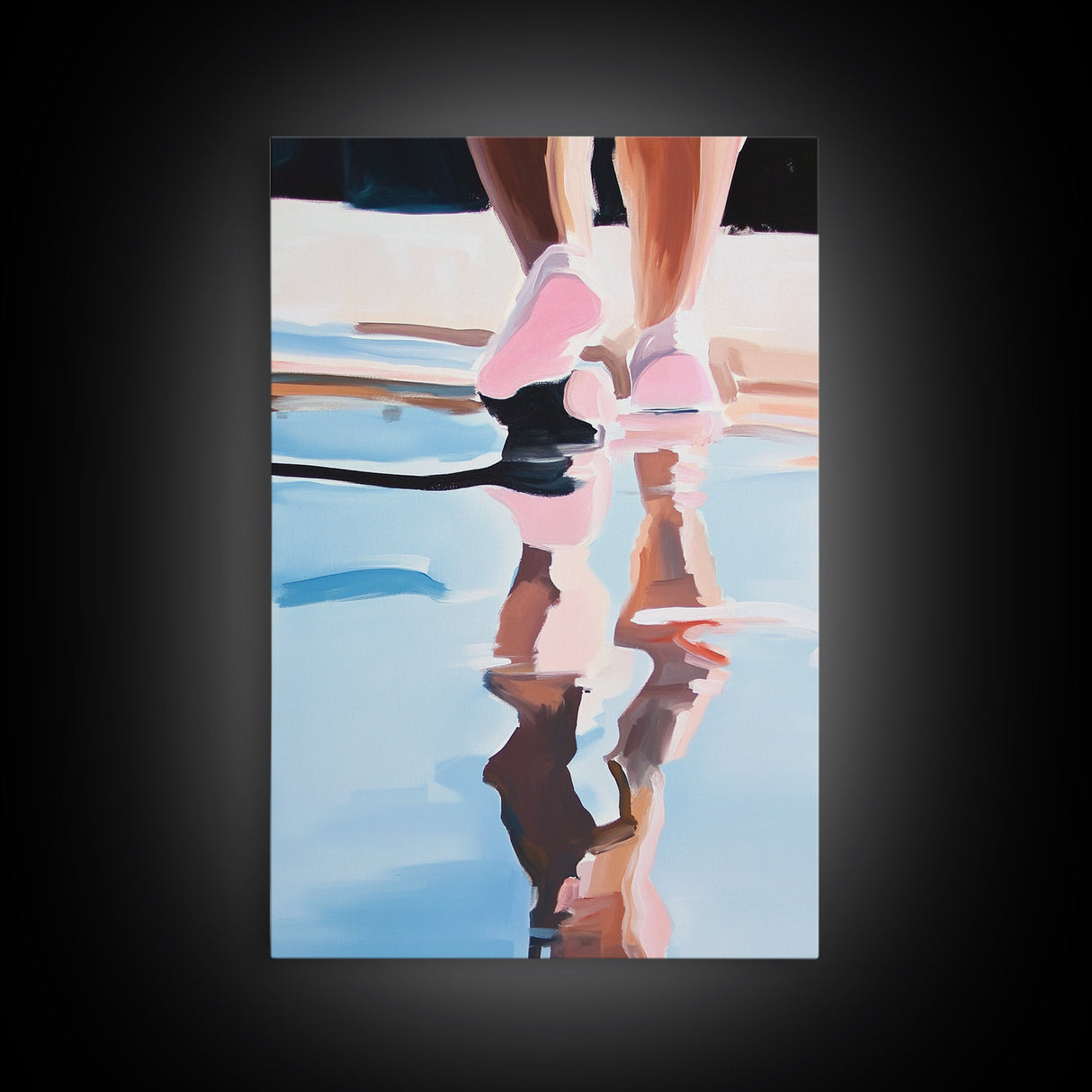 Walking Reflection, Water Art, Abstract Minimalist, Modern Home Decor, Blue and Pink Art, Bedroom Wall Art, Framed Canvas Print