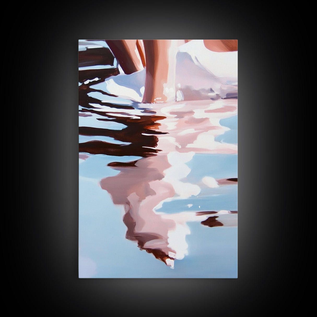 Water Ripples, Abstract Reflection, Fluid Motion Art, Minimalist Blue, Tranquil Decor, Contemporary Wall Art, Framed Canvas Print