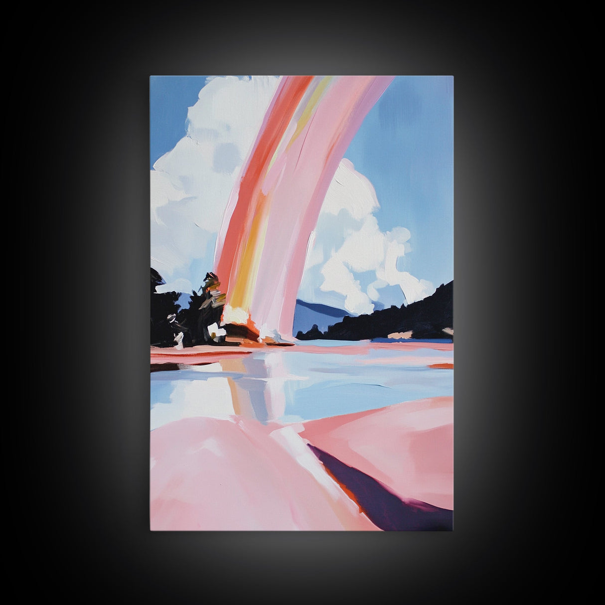 Ethereal Sky, Dreamy Seascape, Colorful Abstract Art, Rainbow Reflection, Modern Landscape, Framed Canvas Print, Living Room Wall Art