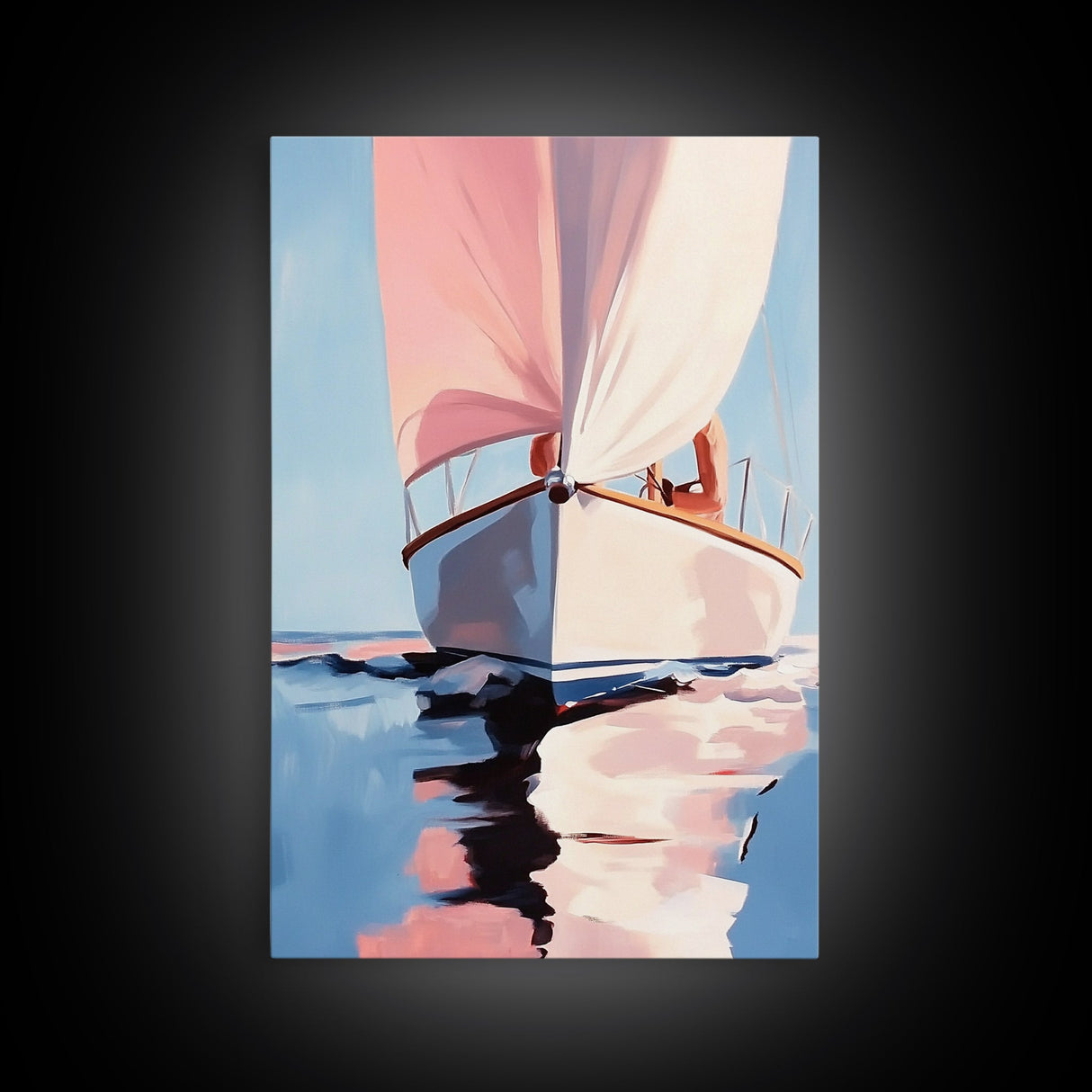Sailboat Serenity, Nautical Decor, Ocean Reflections, Framed Canvas Print, Coastal Wall Art, Minimalist Seascape, Living Room Art