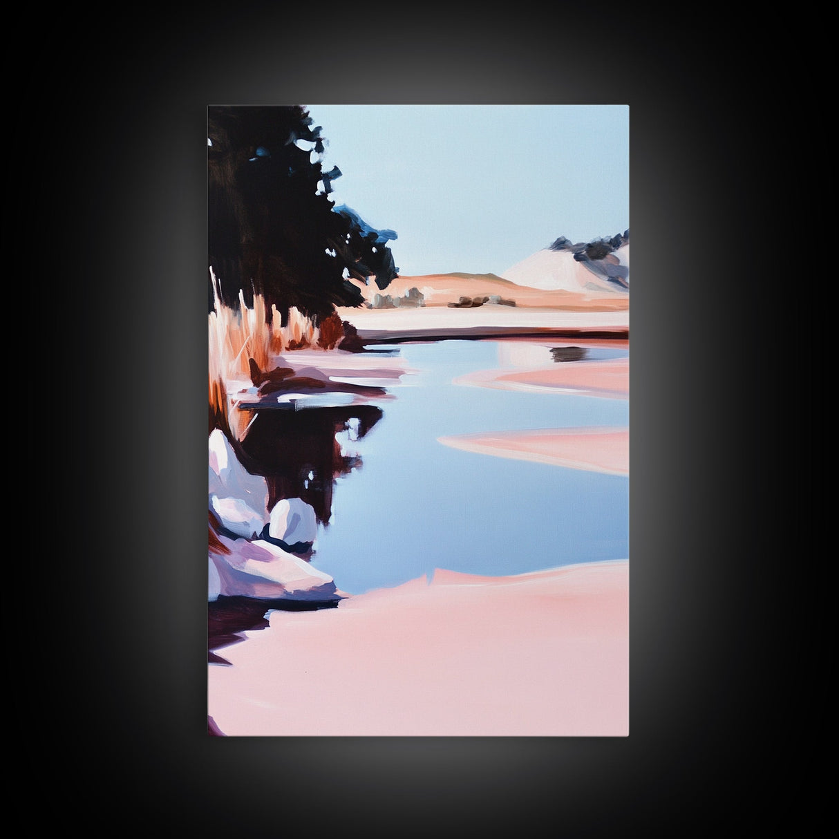 Tranquil Lake, Serene Nature, Reflection Landscape, Framed Canvas Print, Cozy Wall Art, Minimalist Home Decor, Bedroom Artwork