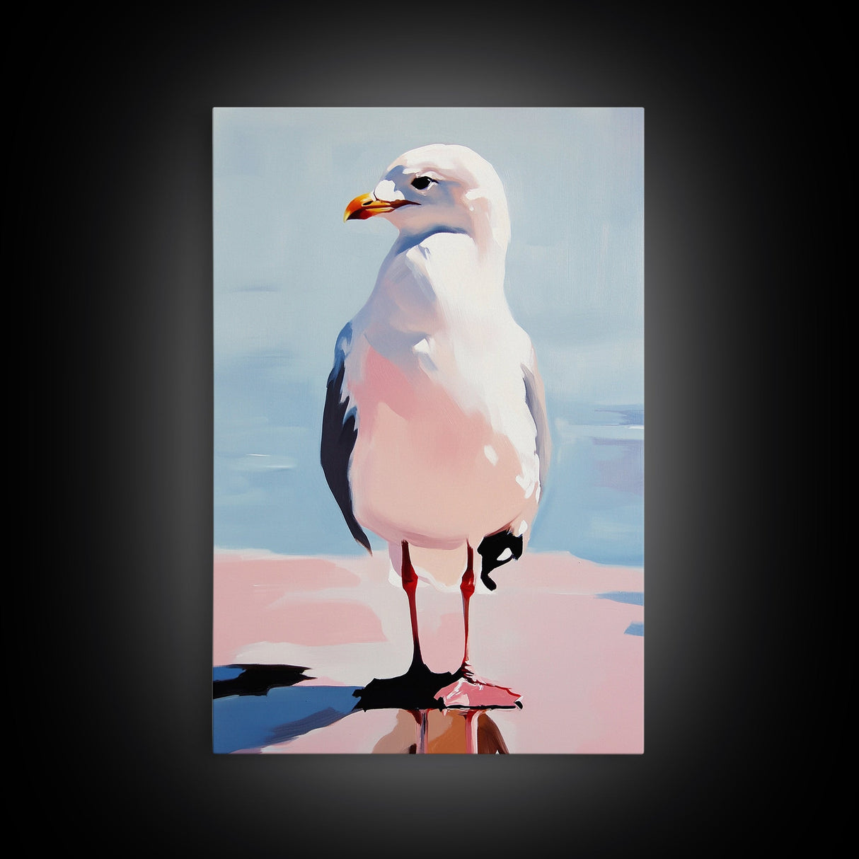 Seagull, Coastal Bird, Minimalist Beach, Modern Wall Art, Framed Canvas Print, Ocean Artwork, Seaside Decor, Living Room Art