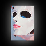 White Mask Portrait, Feminine Art, Minimalist Decor, Abstract Face Painting, Modern Aesthetic, Canvas Print, Framed Canvas Print