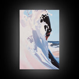 Surf, Ocean Wave, Coastal Art, Framed Canvas Print, Abstract Beach Painting, Blue and White Art, Minimalist Seascape, Bedroom Wall Art