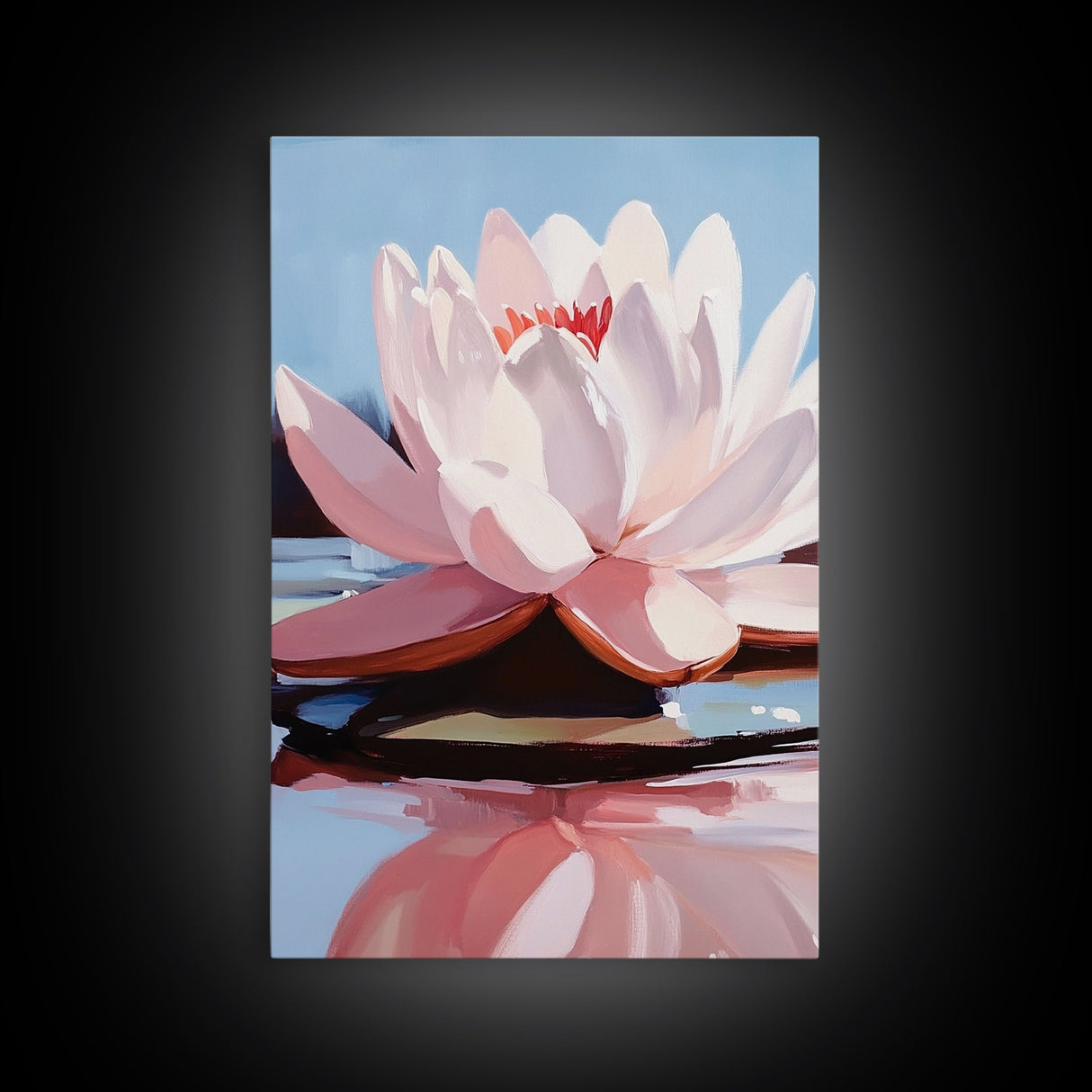 Lotus, Water Lily, Tranquil Nature Art, Framed Canvas Print, Zen Floral Wall Decor, Soft Pastel Painting, Botanical Art, Spa Wall Art