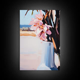 Beach Vase, Coastal Florals, Ocean Breeze, Relaxing Summer Art, Minimalist Aesthetic, Pastel Painting, Living Room Art, Canvas Print
