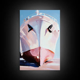 Large Boat, Reflection, Ocean, Framed Canvas Print, Nautical Wall Art, Coastal Home Decor, Travel Aesthetic, Living Room Art, Minimalist
