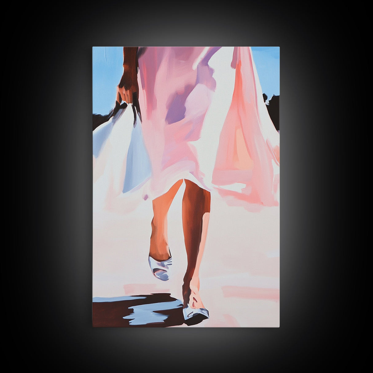 Elegant Woman Art, Fashion Illustration, Minimalist Feminine Painting, Pink Aesthetic Decor, Framed Canvas Print, Bedroom Wall Art