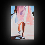 Elegant Woman Art, Fashion Illustration, Minimalist Feminine Painting, Pink Aesthetic Decor, Framed Canvas Print, Bedroom Wall Art