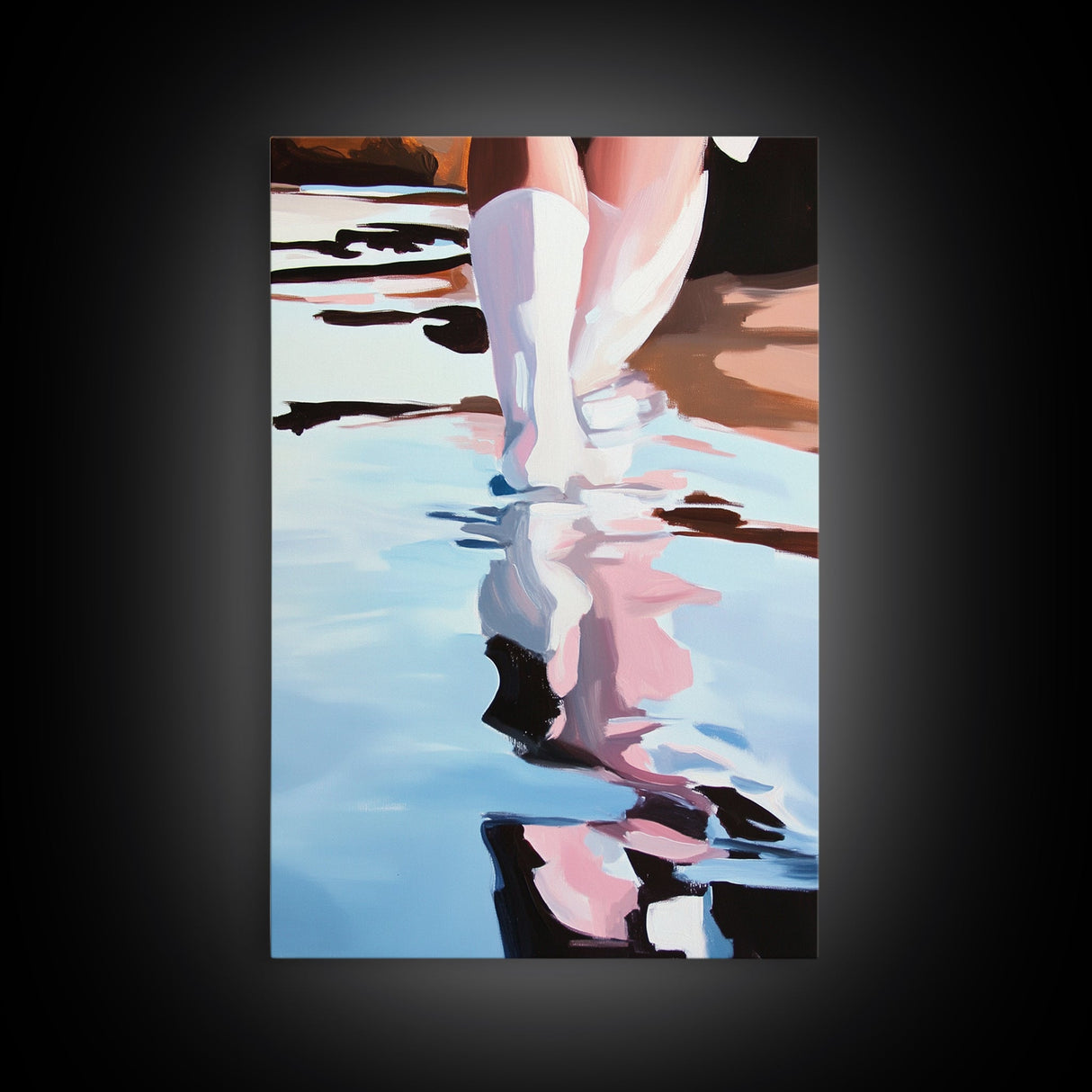 Reflection Water Art, Abstract Fashion Painting, Coastal Style, Feminine Minimalist Print, Framed Canvas Print, Entryway Wall Art