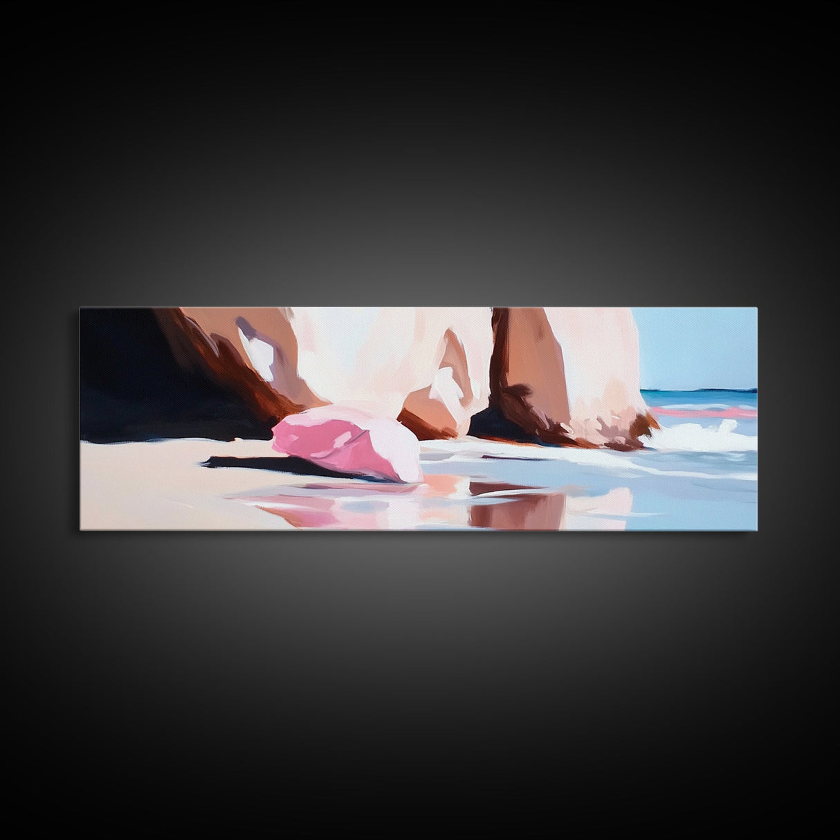 Pink Shoreline, Ocean Reflection, Coastal Wall Art, Framed Canvas Print, Minimalist Seascape, Beach House Decor, Living Room Artwork