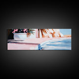 Poolside Bliss, Tropical Vibes, Relaxing Art, Framed Canvas Print, Pink Aesthetic, Coastal Wall Decor, Summer Artwork, Beach Decor