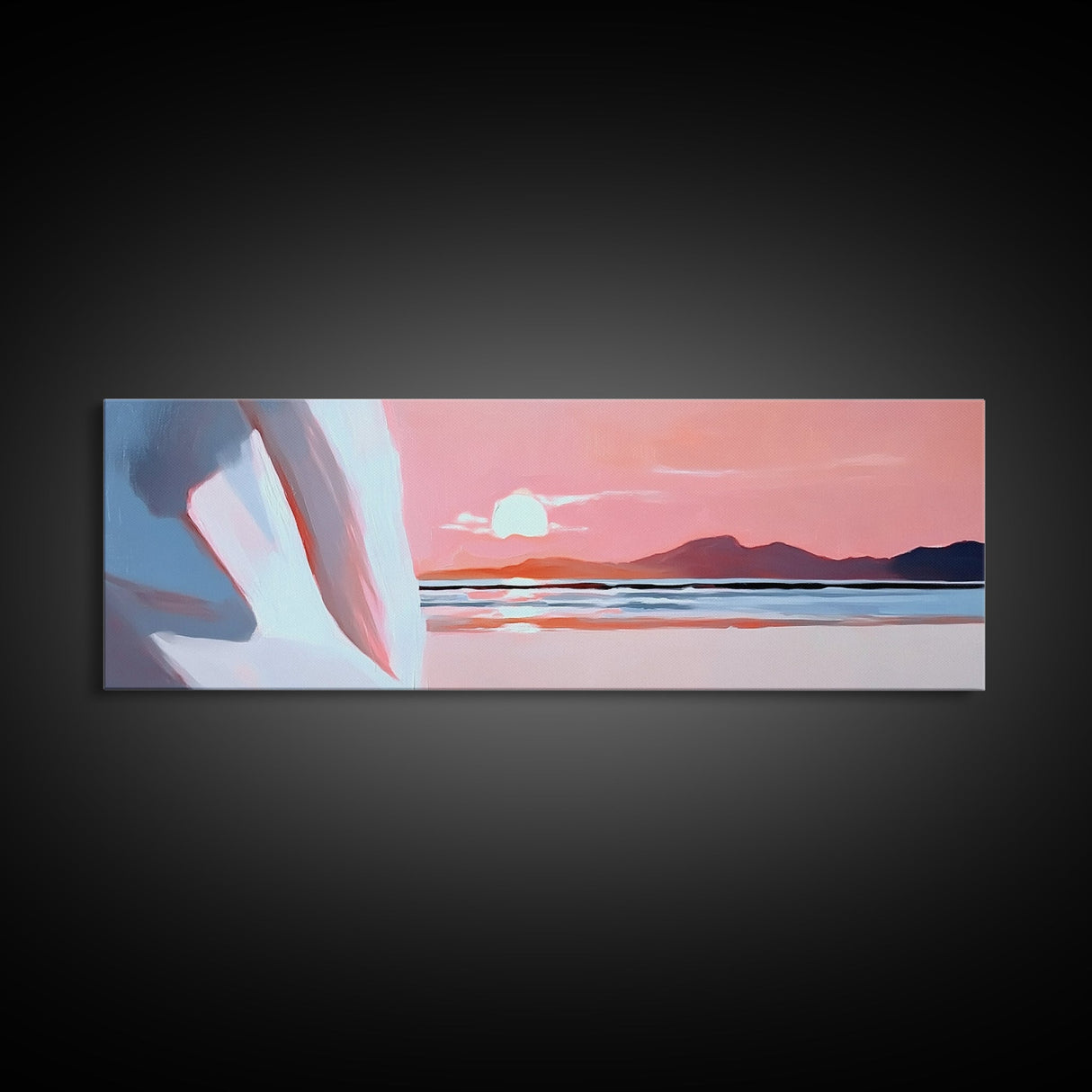 Sunset Serenity, Coastal Horizon, Tranquil Art, Framed Canvas Print, Pink Sky, Minimalist Seascape, Ocean Decor, Living Room Artwork