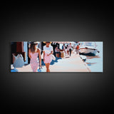 Summer Market, Stylish Women, Canvas Print, European Street Scene, Coastal Town, Fashion Artwork, Chic Home Decor, Travel Aesthetic
