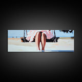 Swing By The Sea, Pastel Sky, Framed Canvas Print, Beach Wall Art, Minimalist Decor, Relaxing Aesthetic, Soft Tones, Coastal Living