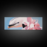 Dolphin, Pink Flowers, Canvas Print, Ocean Art, Whimsical Artwork, Coastal Wall Art, Sea Life Decor, Modern Aesthetic, Nature Lover Gift