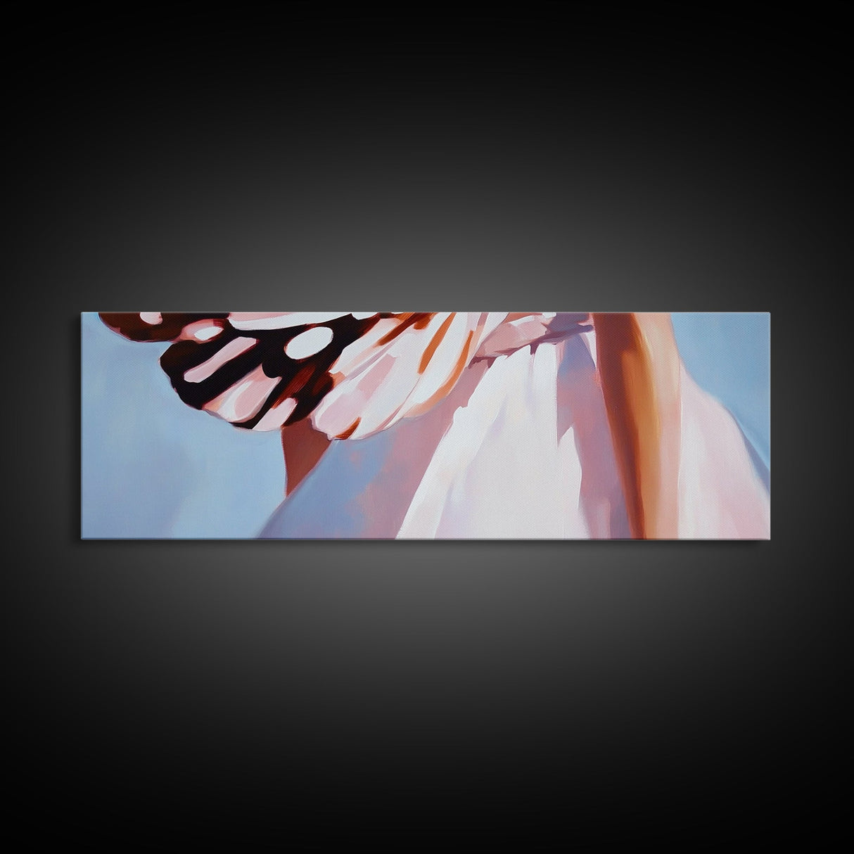 Butterfly Wing, White Dress, Canvas Print, Nature Art, Bohemian Wall Decor, Feminine Aesthetic, Delicate Artwork, Whimsical Painting
