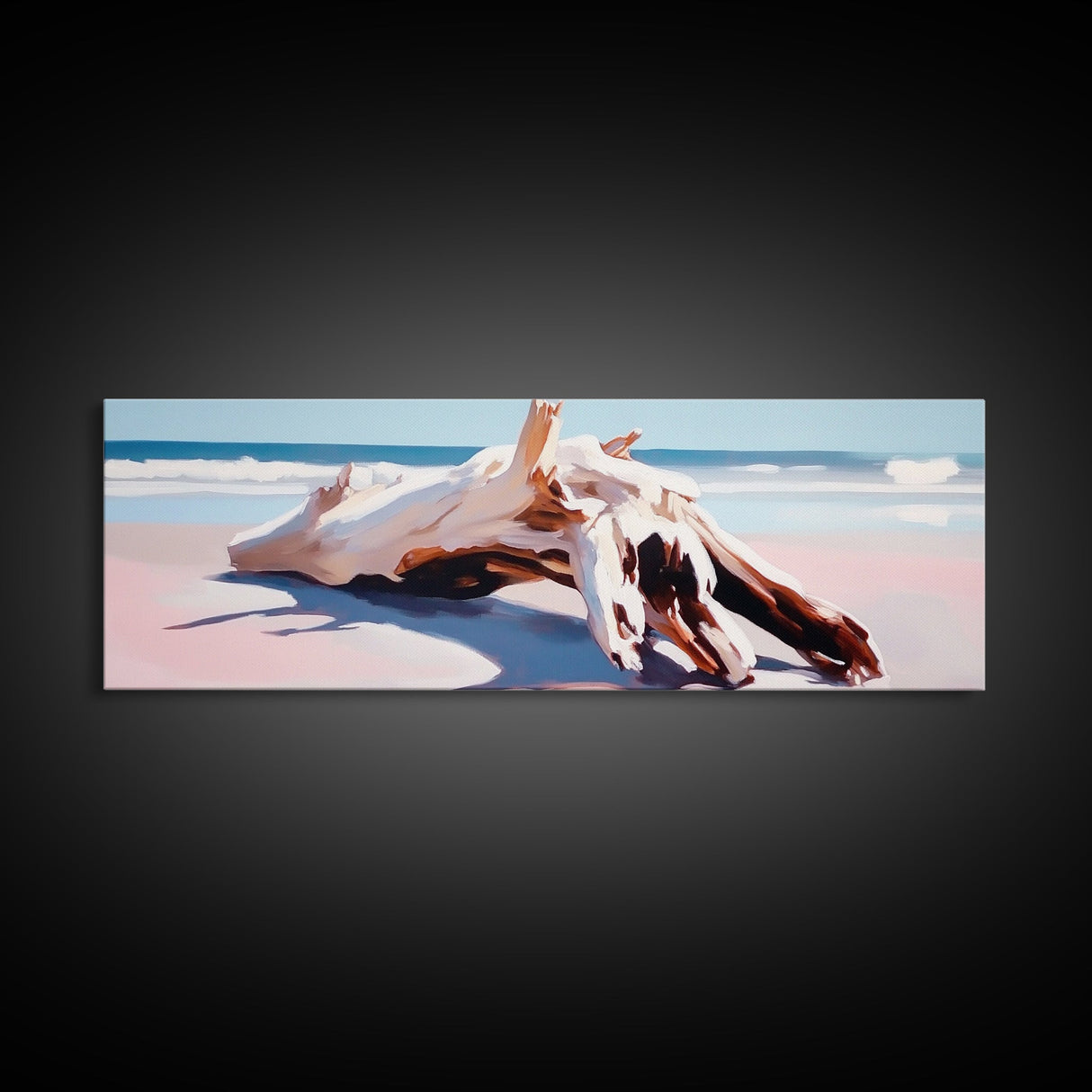 Driftwood, Ocean Waves, Canvas Print, Coastal Wall Art, Beach House Decor, Minimalist Seascape, Natural Tones, Boho Home Aesthetic