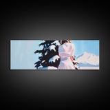Winter Scene, Snowy Pines, Woman Outdoors, Framed Canvas Print, Christmas Wall Art, Cozy Winter Decor, Rustic Cabin Art, Nature