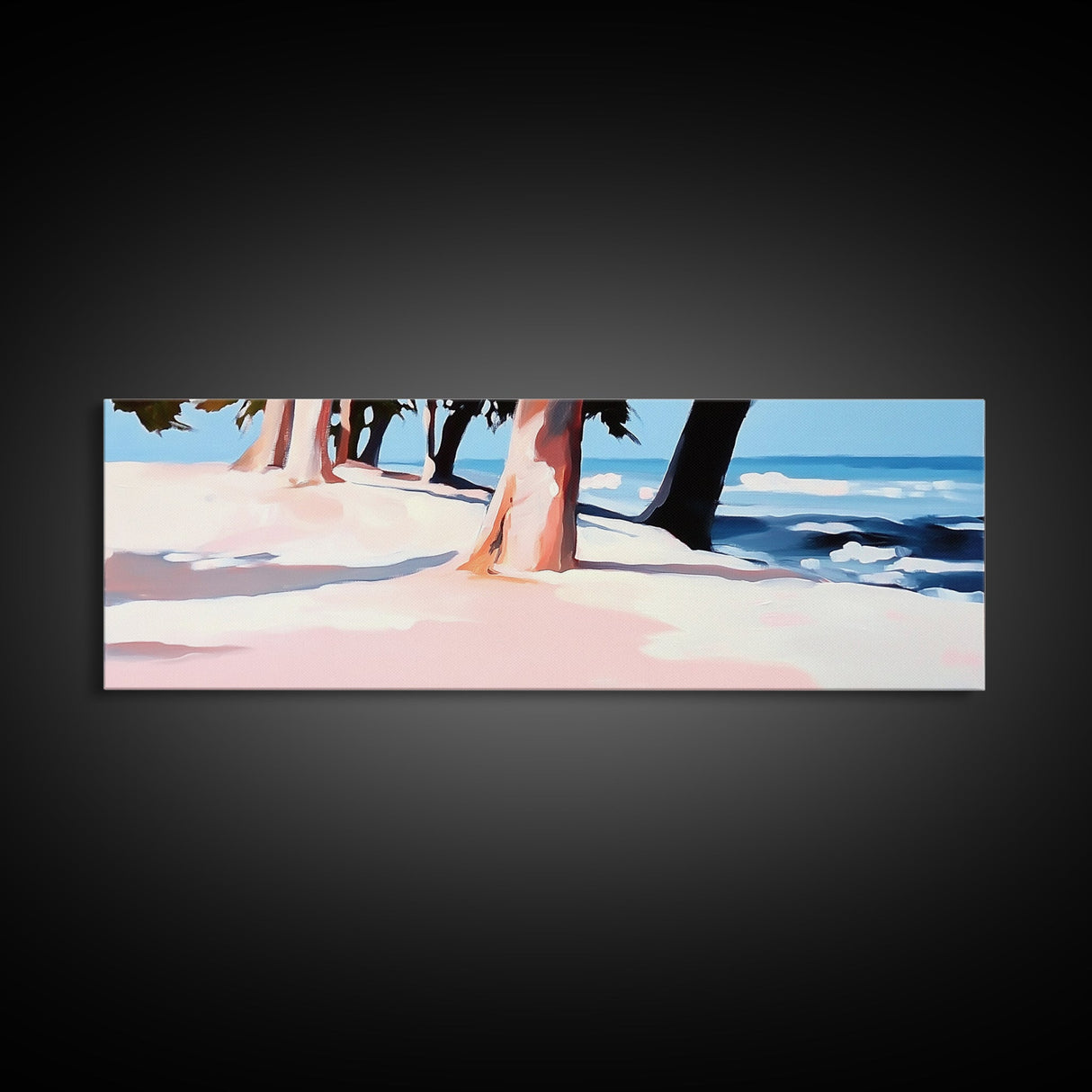 Coastal Trees, Beach Landscape, Ocean View, Framed Canvas Print, Modern Wall Art, Minimalist Decor, Living Room Art, Tropical Artwork