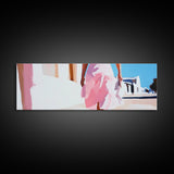 Pink Dress, Elegant Stroll, Romantic Scene, Framed Canvas Print, Modern Wall Art, Feminine Decor, Stylish Living Room Artwork