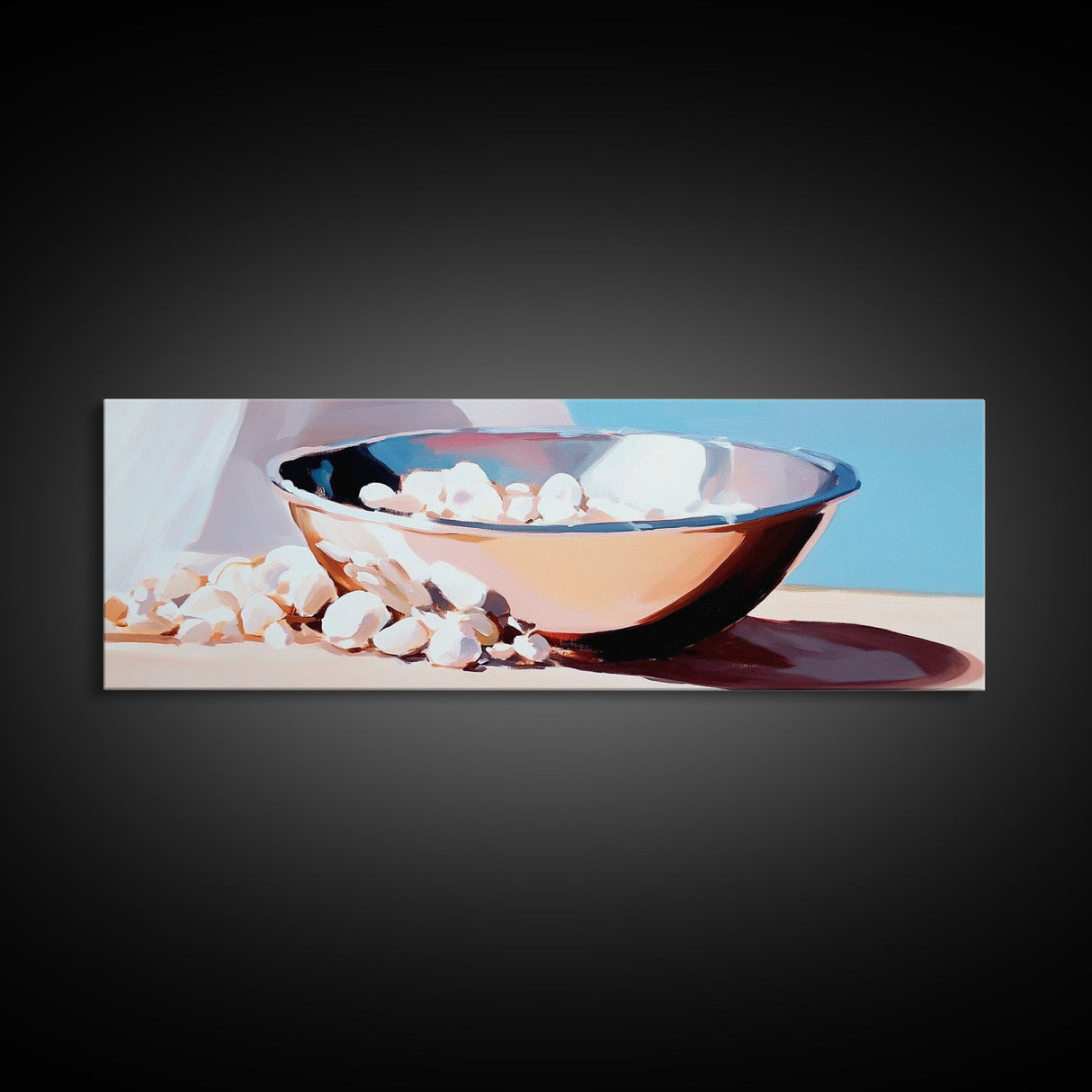 Bowl, Marshmallows, Cozy Winter Aesthetic, Canvas Print, Kitchen Wall Art, Modern Still Life, Warm Neutral Decor, Minimalist Home