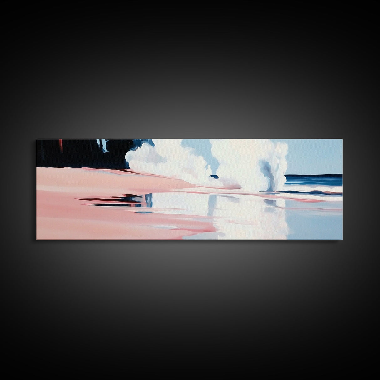 Crashing Waves, Pink and Blue, Coastal Art, Modern Wall Decor, Beach House Aesthetic, Minimalist Surf Art, Canvas Print, Serene Seascape