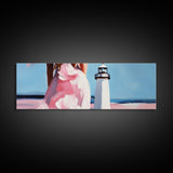 Lighthouse, Coastal, Dreamy, Framed Canvas Print, Nautical Wall Art, Summer Vibes, Living Room Art, Pastel Home Decor, Minimalist Style