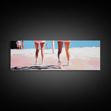 Walking On Sand, Beach Art, Summer Aesthetic, Coastal Canvas Print, Living Room Wall Art, Minimalist Art, Pastel Home Decor