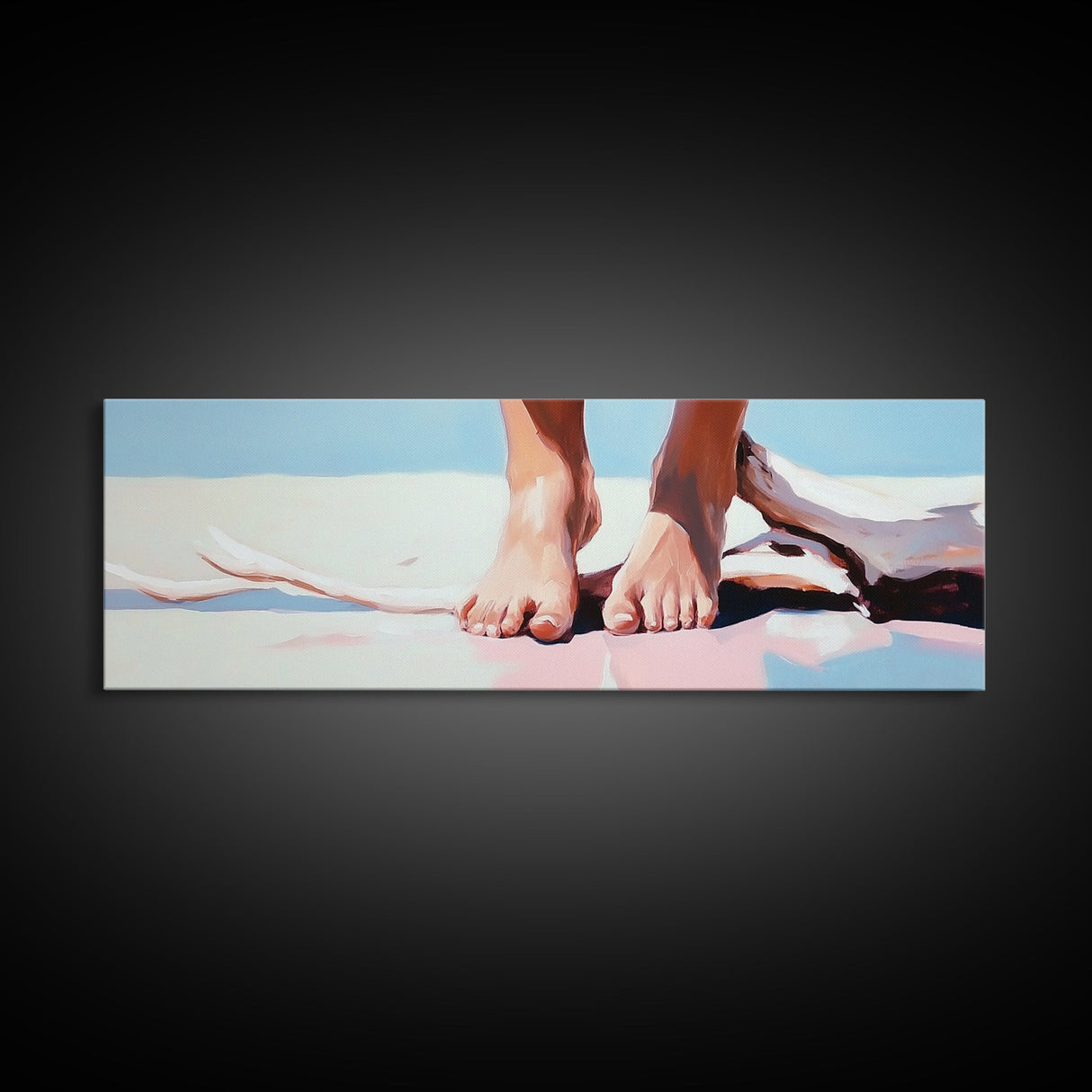 Barefoot Beach, coastal boho wall art, summer relaxation print, modern ocean decor, minimalist nature artwork, framed canvas print