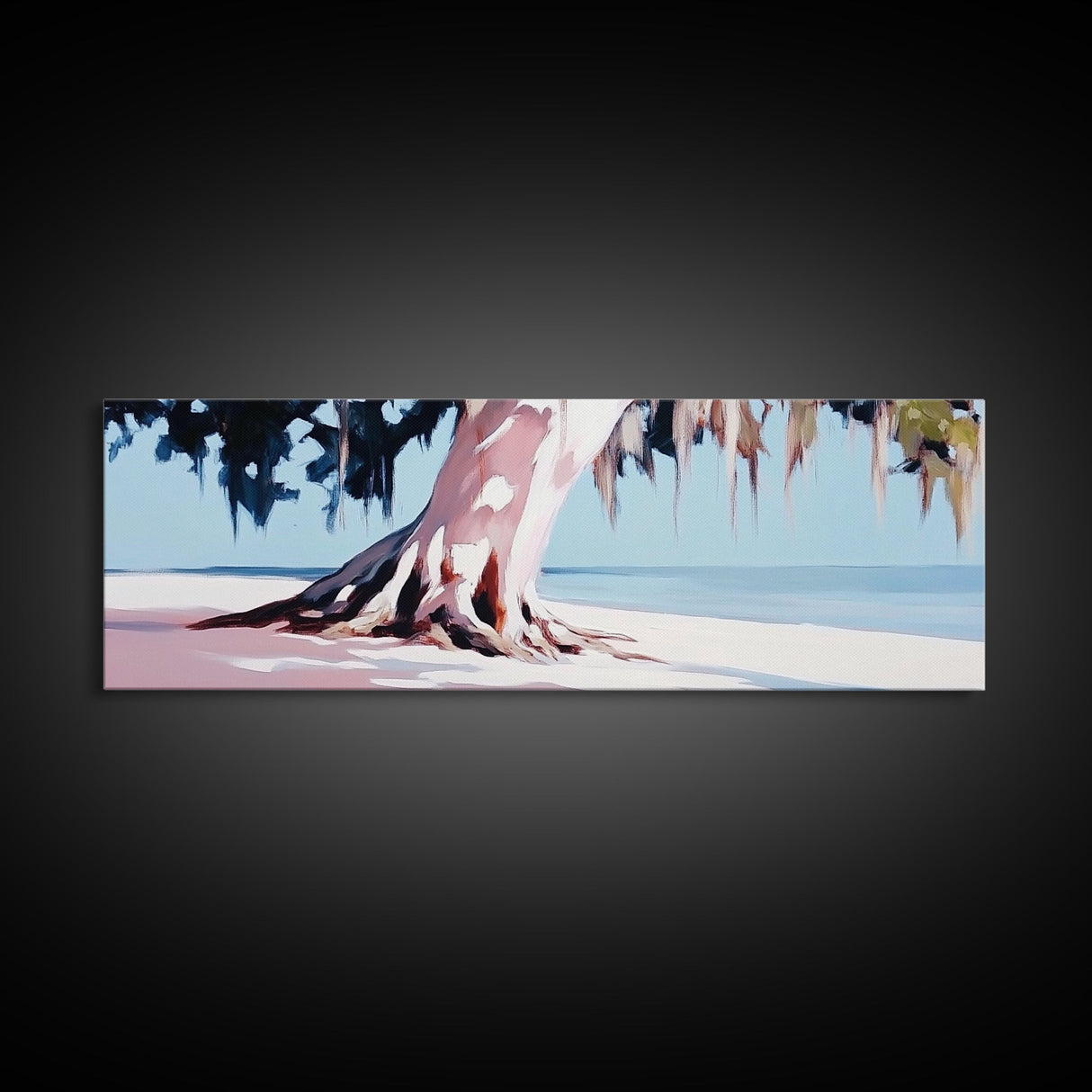 Seaside Tree, Coastal Wall Art, Bedroom Decor, Framed Canvas Print, Serene Landscape, Beach House Aesthetic, Minimalist Nature Painting