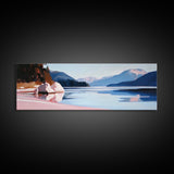 Mountain Lake, Nature Wall Art, Office Decor, Framed Canvas Print, Tranquil Landscape, Minimalist Artwork, Neutral Home Aesthetic