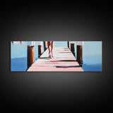 Walking on Dock, Waterfront Scene, Coastal Style, Framed Canvas Print, Minimalist Wall Art, Nautical Decor, Light and Airy Art