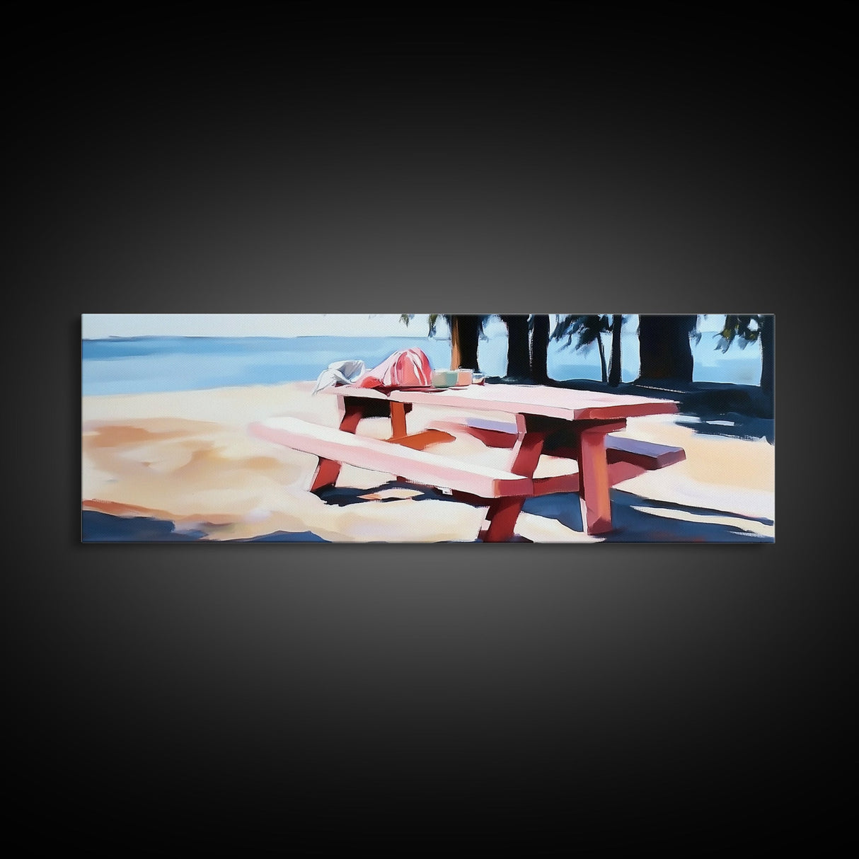 Picnic Table, Beach, Coastal, Canvas Print, Summer Wall Art, Relaxing Nature Artwork, Minimalist Decor, Living Room or Patio Art