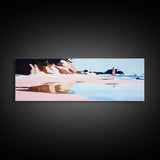 Serene Beach Walk, Peaceful Ocean Art, Coastal Wall Decor, Minimalist Framed Canvas Print, Pastel Seascape, Relaxing Bedroom Artwork