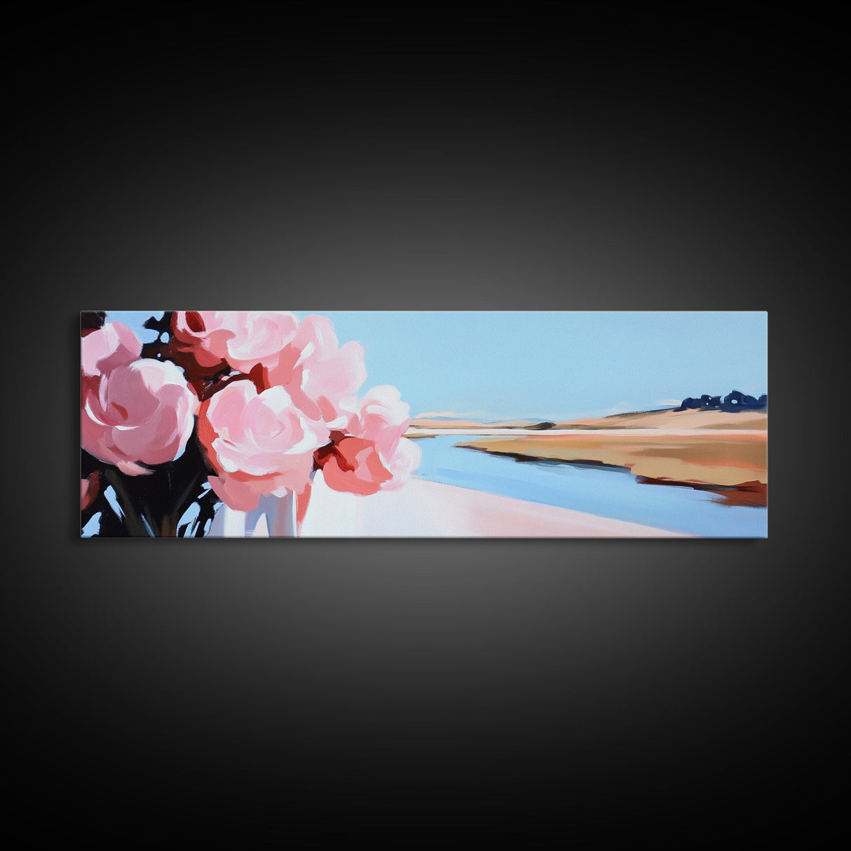 Pink Peony Art, Floral Abstract Painting, Feminine Wall Decor, Elegant Framed Canvas Print, Modern Minimalist Home, Soft Botanical Design