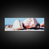 Textured Coastal Boulders, Natural Beach Scene, Earthy Modern Decor, Minimalist Art Print, Living Room Statement, Framed Canvas Print