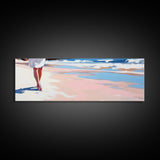Walking on Beach, Coastal Art, Ocean Painting, Minimalist Seascape, Pastel Sand Decor, Nautical Wall Print, Living Room Art, Canvas Print