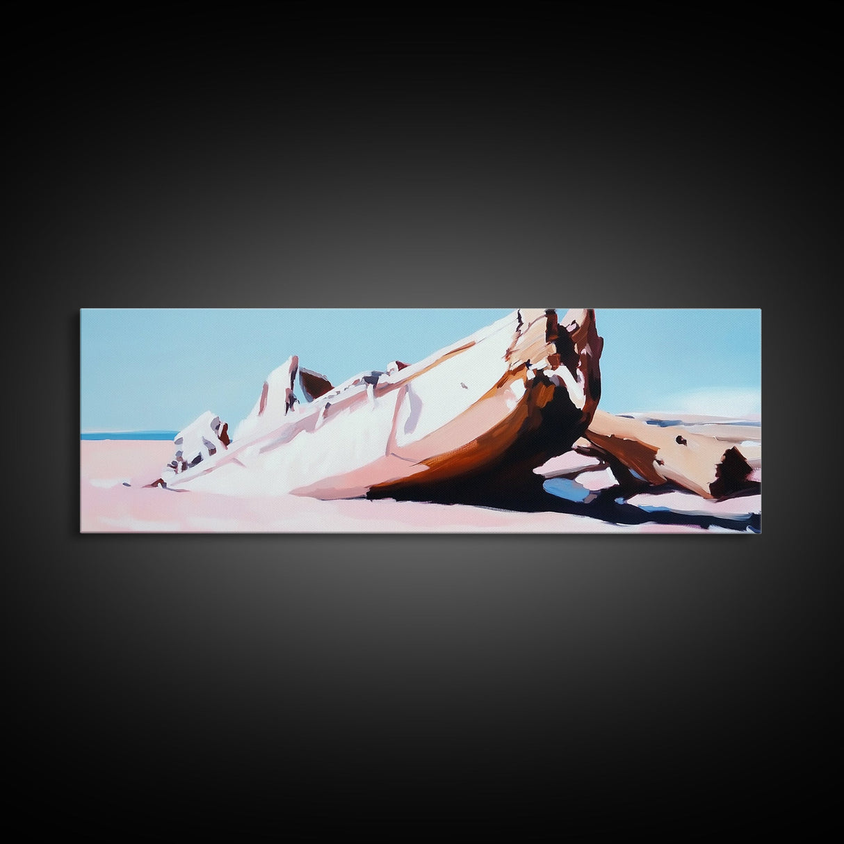 Shipwreck, Abandoned Boat, Nautical Art, Framed Canvas Print, Coastal Wall Art, Rustic Decor, Minimalist Print, Living Room Art
