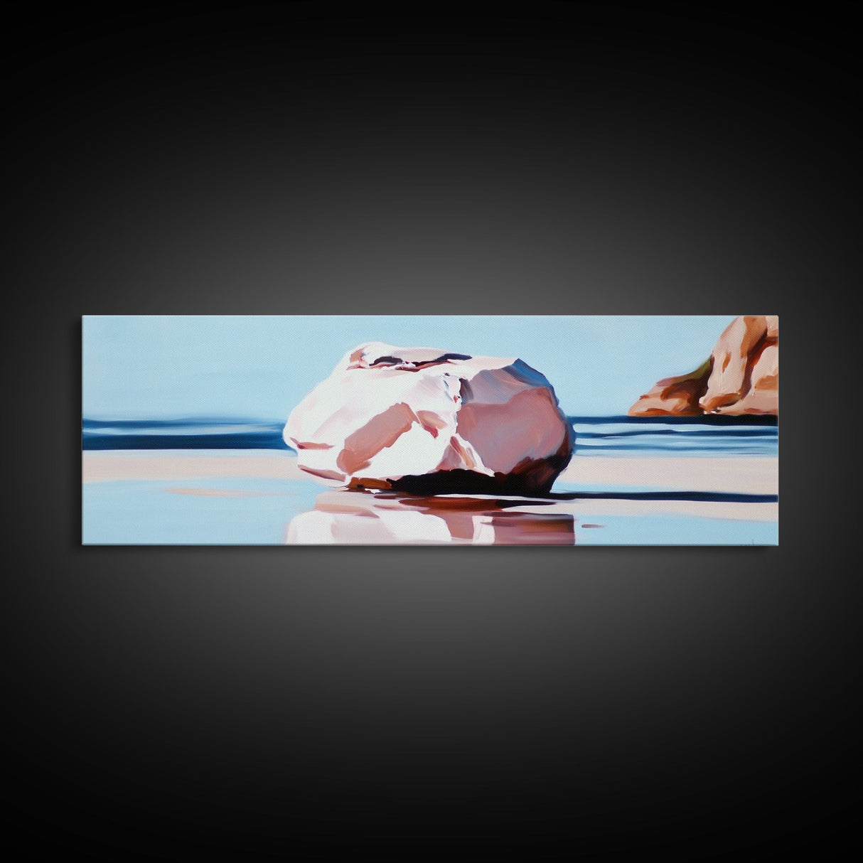 Beach Rock, Coastal Scene, Serene Landscape, Framed Canvas Print, Minimalist Wall Art, Modern Decor, Ocean Wall Art, Office Art