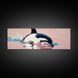 Playful Dolphin, Ocean Waves, Marine Life, Framed Canvas Print, Nautical Wall Art, Beach House Decor, Living Room Coastal Art
