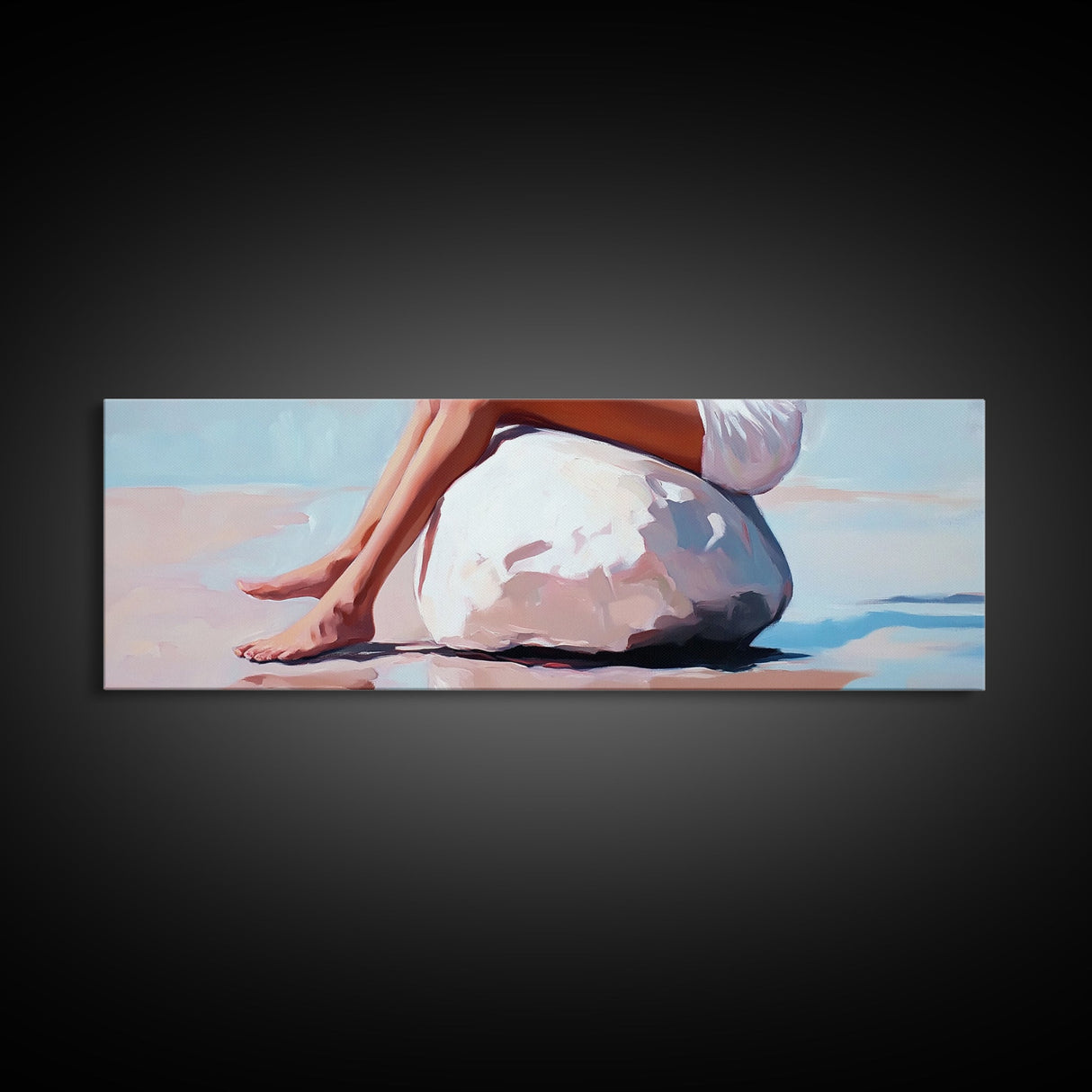 Beach Serenity, Woman Relaxing, Coastal Aesthetic, Framed Canvas Print, Minimalist Art, Boho Decor, Bedroom Wall Art, Summer Art