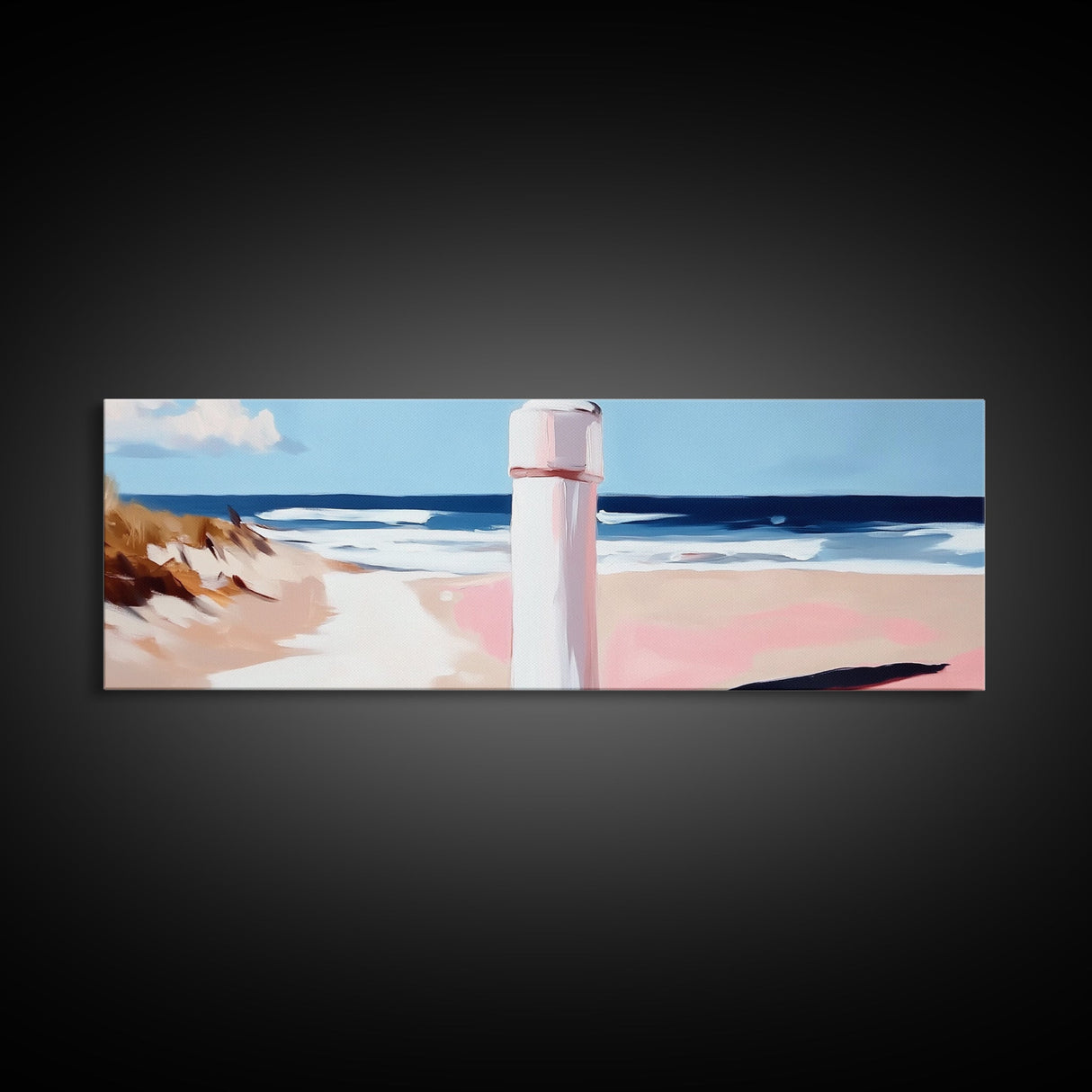 Beach Fence Painting, Coastal Scene Print, Ocean Art, Minimalist Seascape, Large Canvas Print, Living Room Wall Decor, Nautical Art
