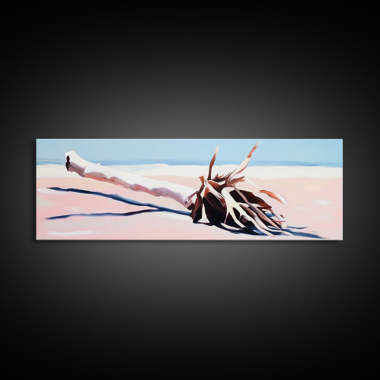 Fallen Palm, Driftwood Beach, Coastal Landscape, Framed Canvas Print, Ocean Art, Beach House Decor, Minimalist Nature Aesthetic