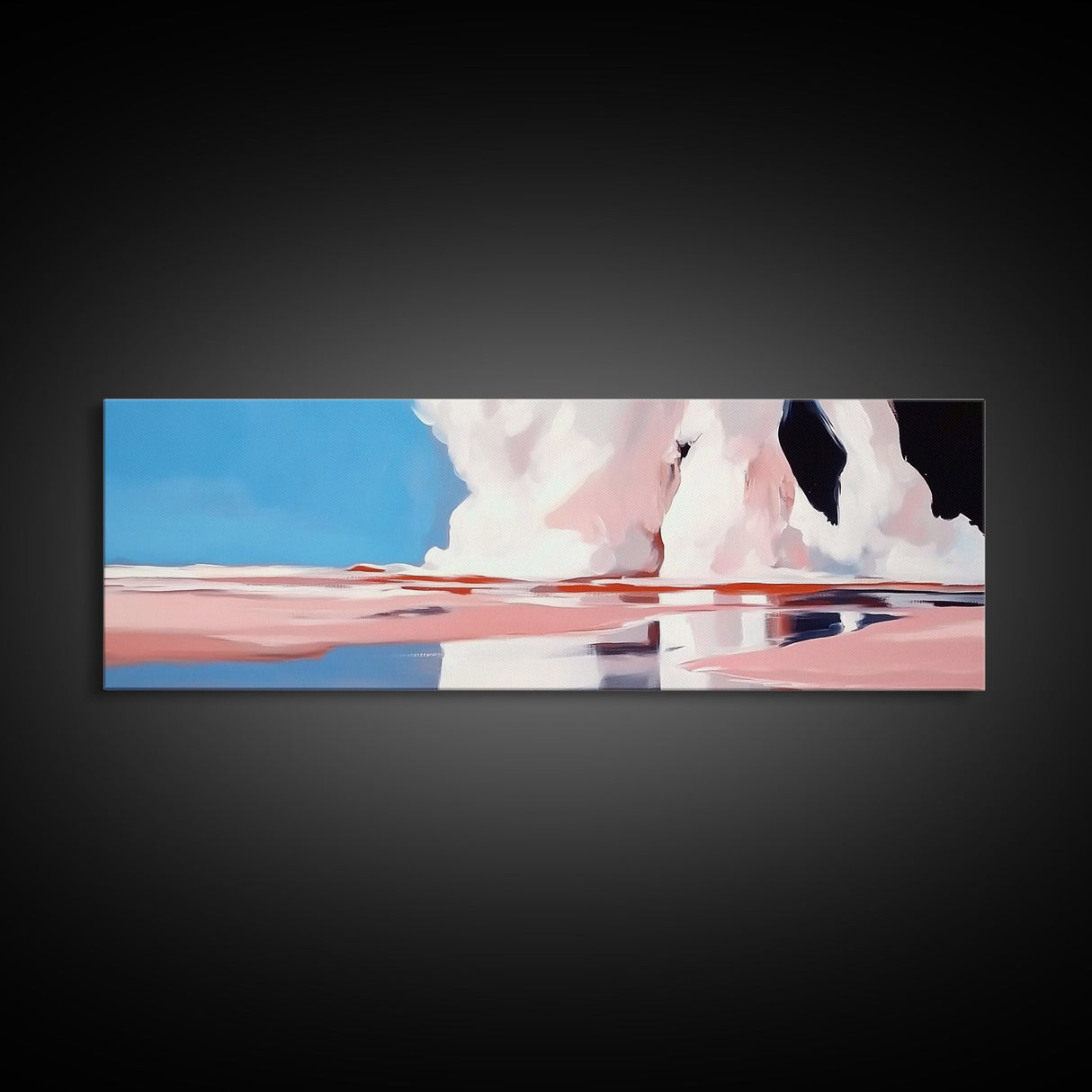 Ocean Reflection, Pink Waves, Abstract Seascape, Modern Coastal Art, Minimalist Decor, Framed Canvas Print, Living Room Wall Art