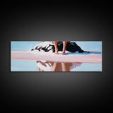 Seated on Rock, Serene Beach, Pink Tones, Coastal Minimalism, Contemporary Decor, Canvas Print, Bedroom Wall Art, Boho Vibes